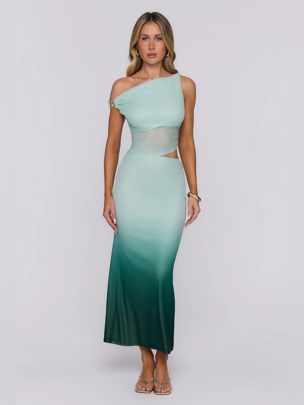 Hello Molly DREAMSCAPE DELIGHT OMBRE OFF SHOULDER MAXI DRESS GREEN
